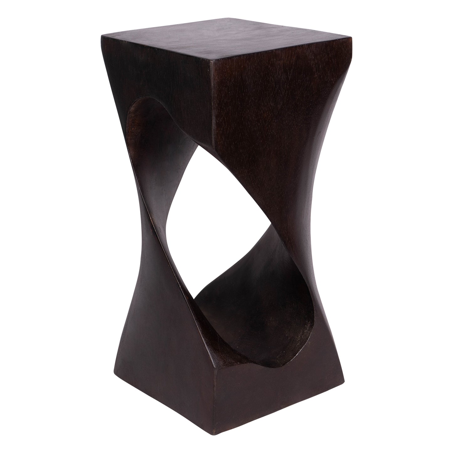 Wooden Twisted Side Table cum Stool with Walnut Oil Finish