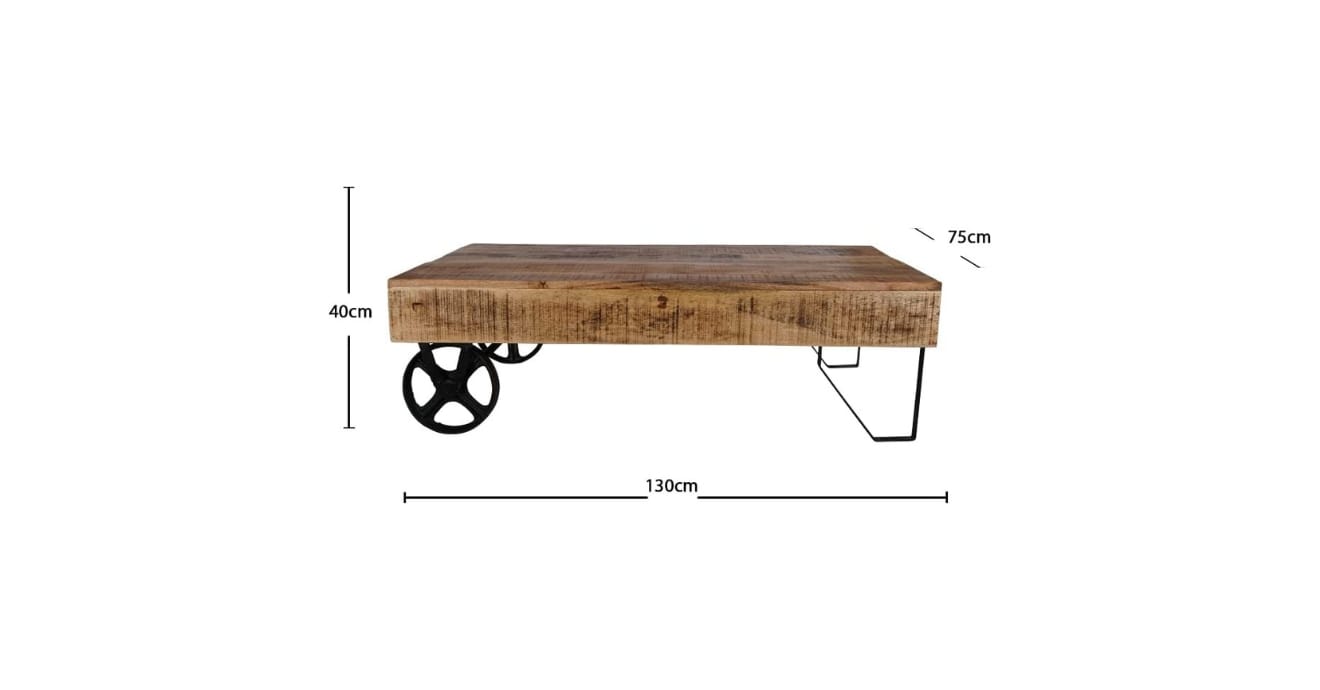 Industrial Cart Style Coffee Table with Wheels Dimensions