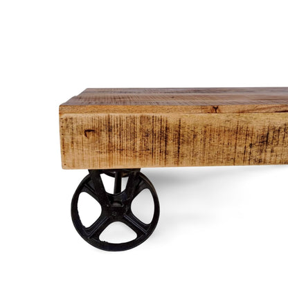 Industrial Cart Style Coffee Table with Wheels