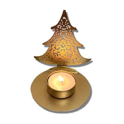Golden Christmas Tea Light Holders - Christmas Tree Shape - Stylla London