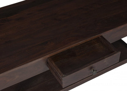 Contemporary Slim Wooden Coffee Table with Drawer - Dark - Stylla London