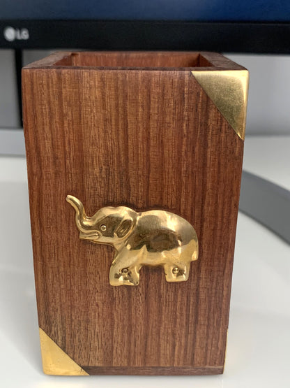 Handmade Wooden Pen Stand - Elephant Design - Stylla London