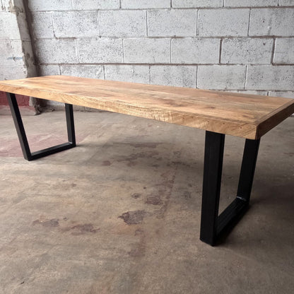 Handmade Solid Industrial Dining Bench with Metal U Frame Legs