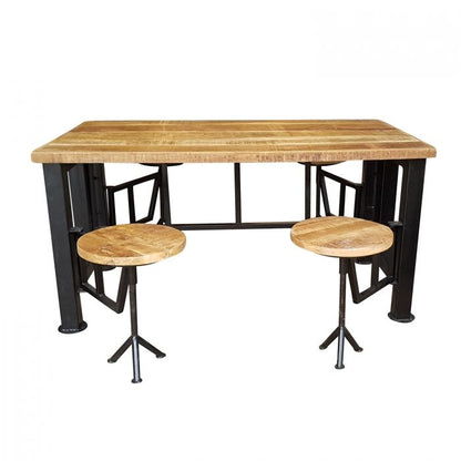 Industrial Style 4-Seater Dining Table with attached Bar Stools - Stylla London