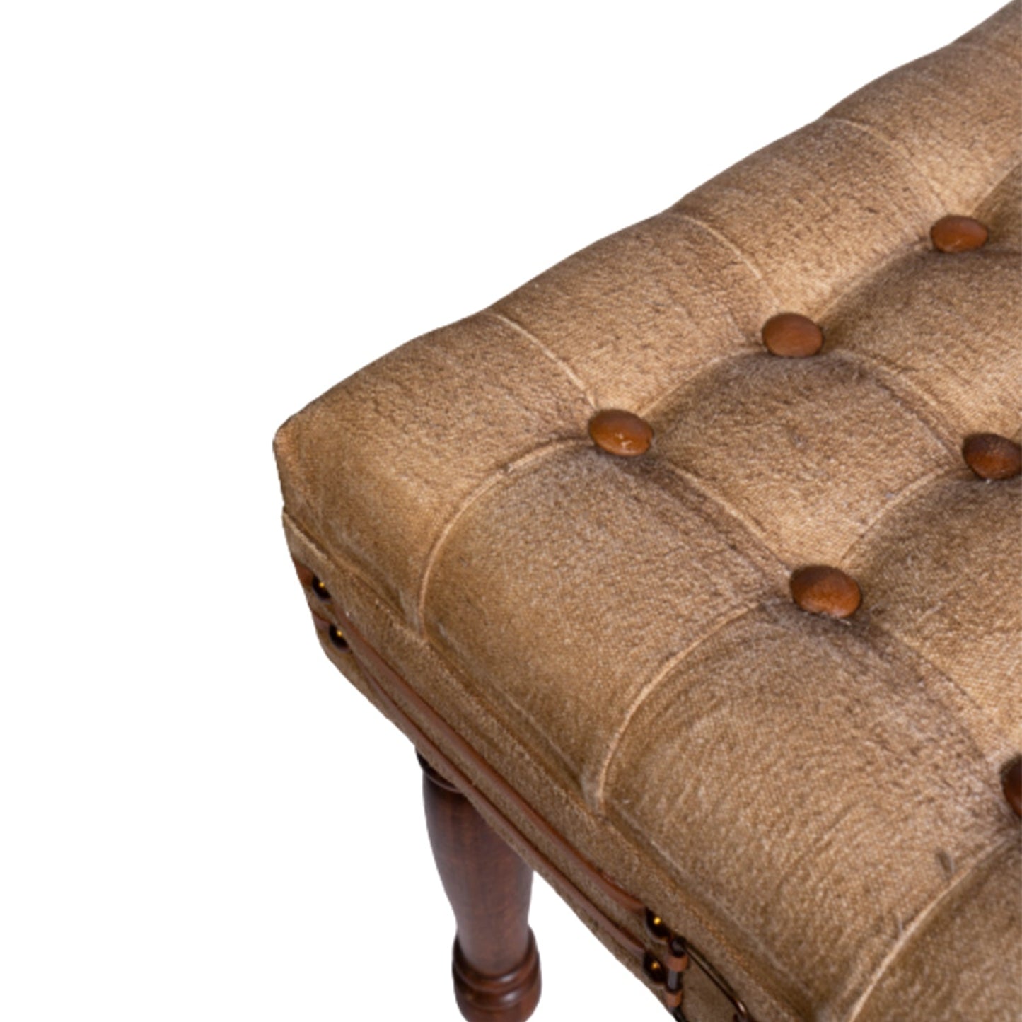 Vintage Style Square Ottoman with Canvas Seat and Wooden Legs - Stylla London