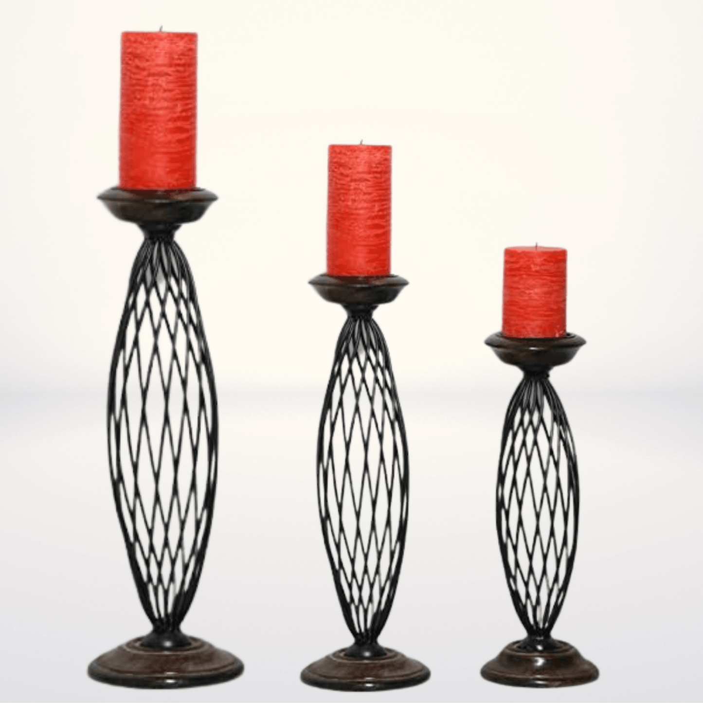 3 Pcs Floor Standing Metal Candle Holder - Twisted Style - Black - Stylla London