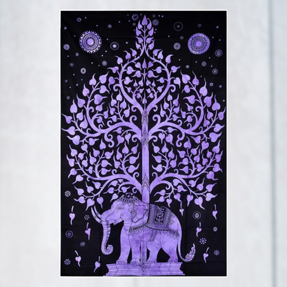 Elephant Tree of Life Wall Tapestry - Purple - Stylla London