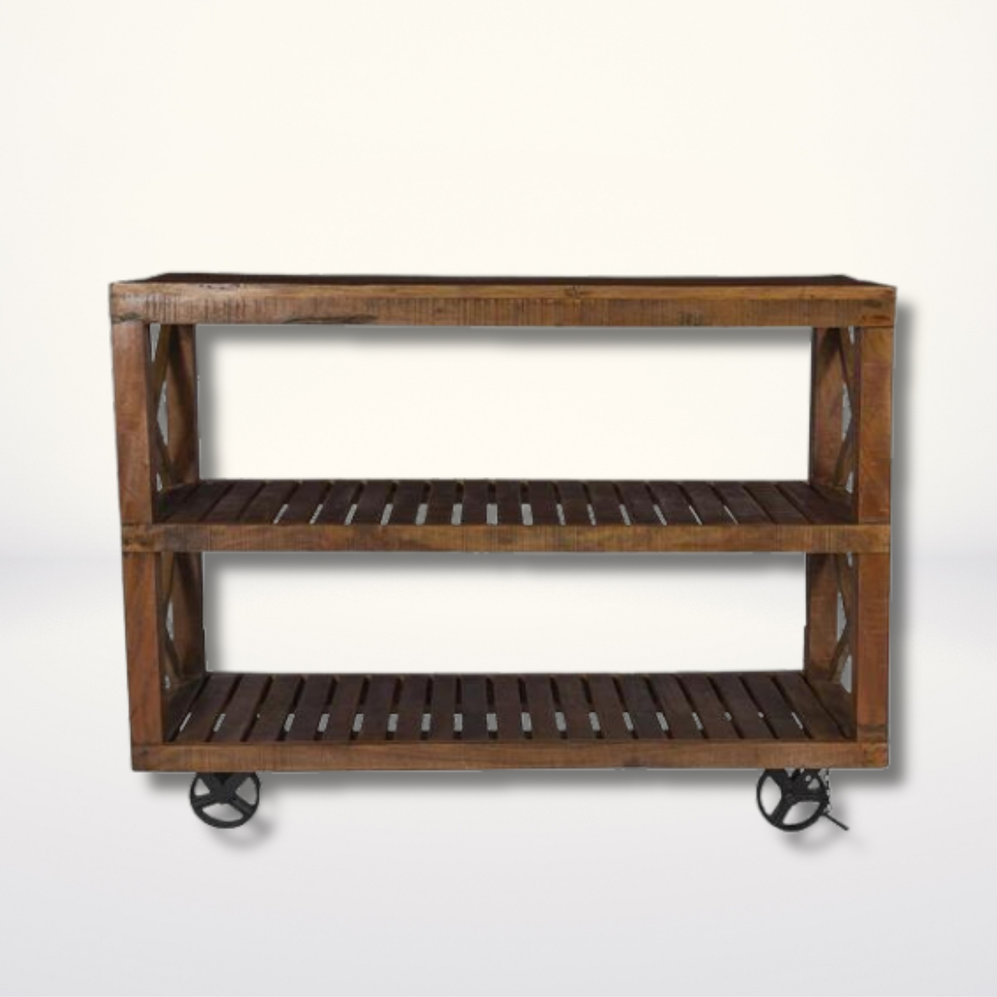 Multipurpose Industrial Console Table with Shelves and Wheels - Stylla London