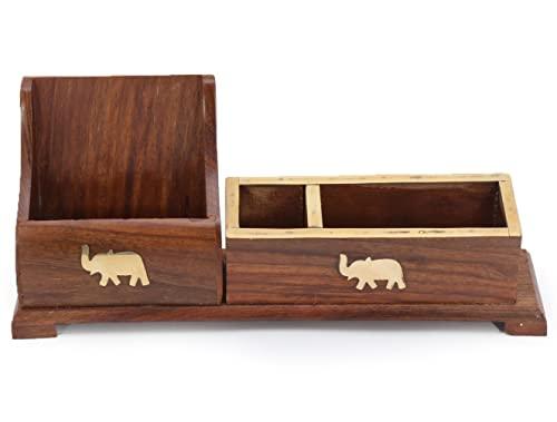 Wooden Desk Organiser with Elephant Design - Stylla London