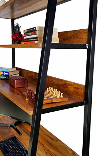 Ladder Style Sheesham Wood Bookshelf with Desk - Stylla London