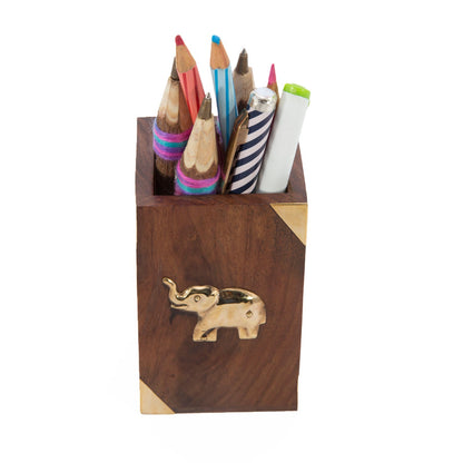 Handmade Wooden Pen Stand - Elephant Design - Stylla London