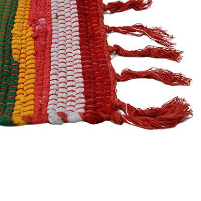 Stylla London Indian Handloom Weave Multi Colour Cotton Chindi Rug for Home Floor, Bedroom, Living Room I Hand Thin Floor Mat Carpet with Tassel (W100 x H160cms) - Stylla London