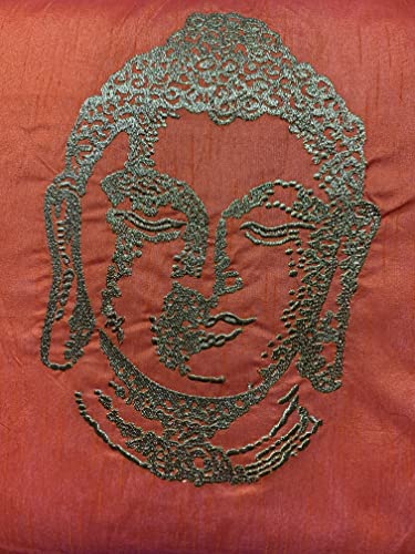 Embroidered Silk Satin Art Cushion Covers - Orange - Buddha Design - 41 X 41cm - Stylla London
