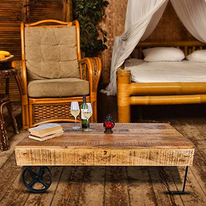 Handmade Rustic Industrial Cart Style Mango Wood Coffee Table - Stylla London