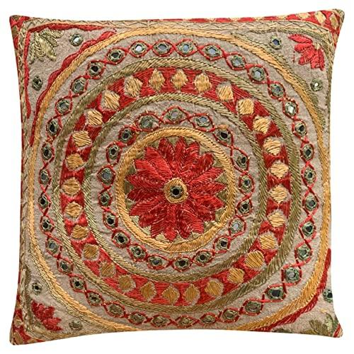Stylla London Thread Embroidery Work Rangoli Mirror Cotton Indian Cushion Covers - Stylla London