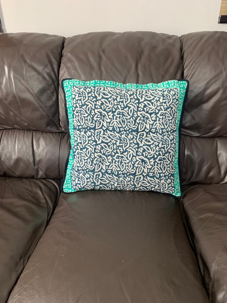 Reversible Cotton Cushion Covers - Hand Block Printed Design - 41x41cms - Stylla London