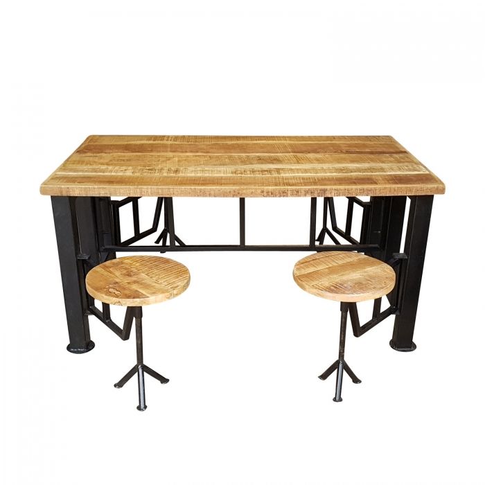 Industrial Style 4-Seater Dining Table with attached Bar Stools - Stylla London