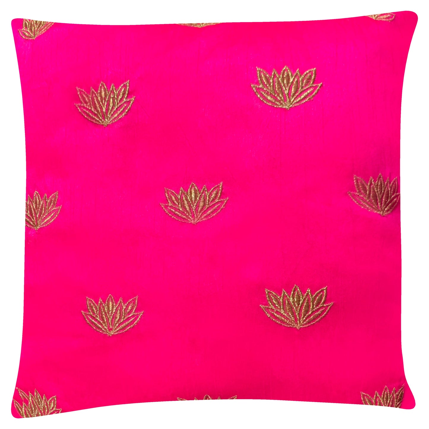 Embroidered Silk Satin Art Cushion Covers - Lotus Motifs - 41x41cm - Pink - Stylla London