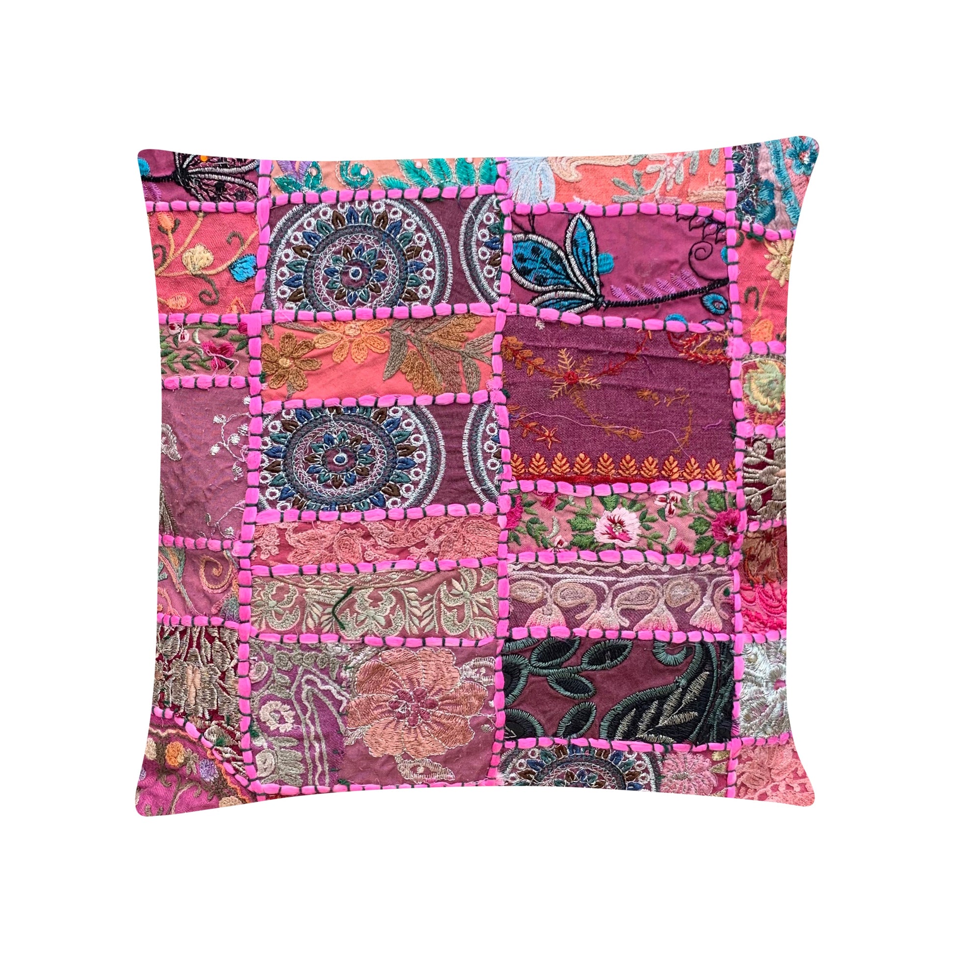 Vintage Sari Patchwork Cushion Covers - Simple Pink - 41x41cm - Stylla London