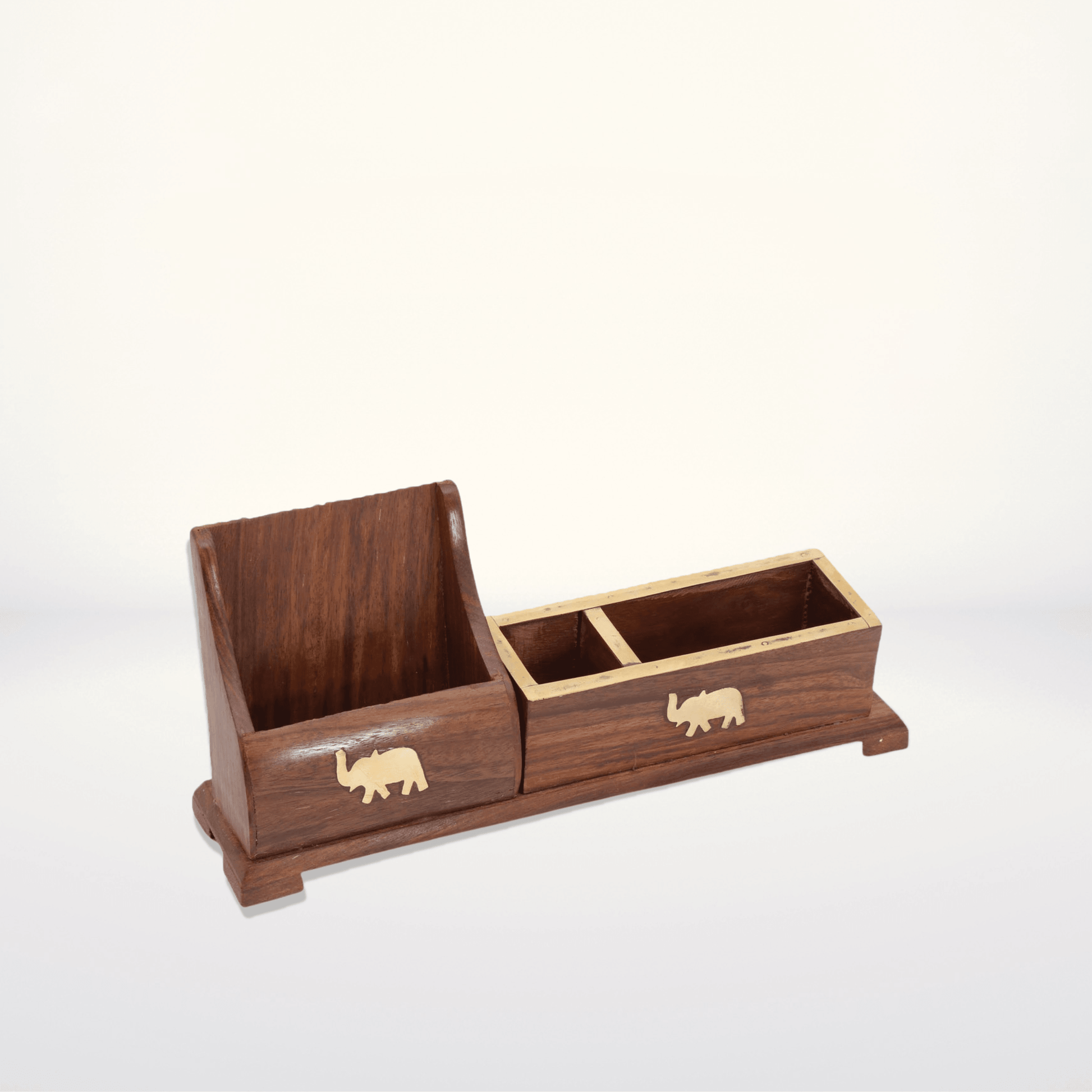 Wooden Desk Organiser with Elephant Design - Stylla London