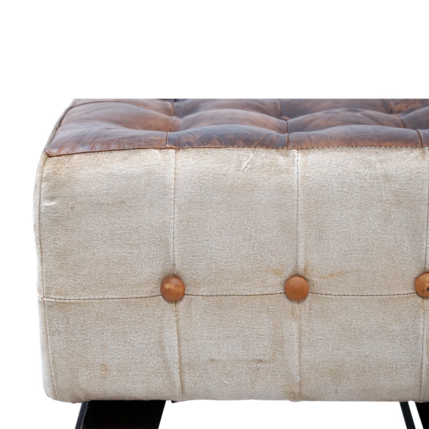 Contemporary Design Upholstered Leather and Canvas Ottoman - Stylla London