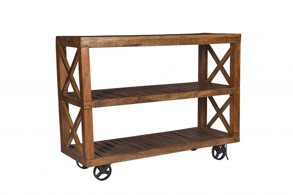 Multipurpose Industrial Console Table with Shelves and Wheels - Stylla London