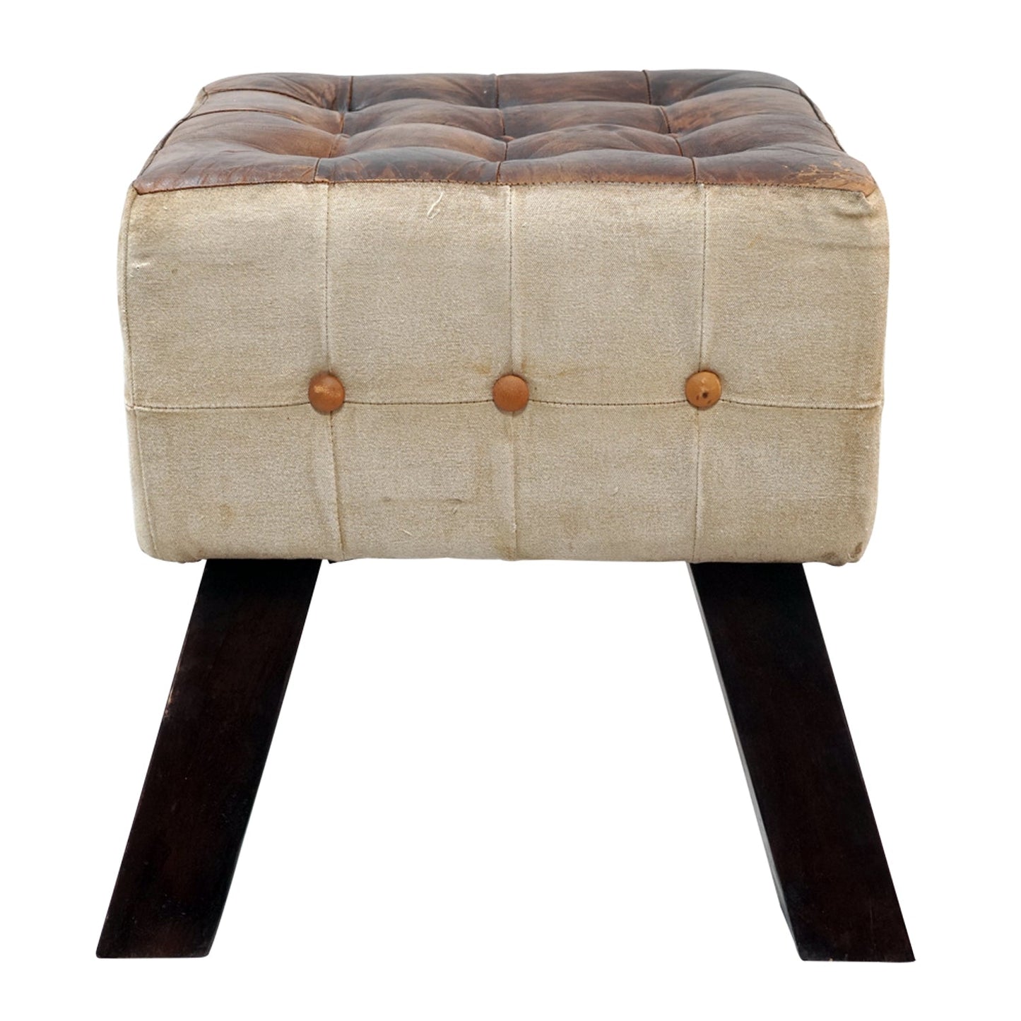 Contemporary Design Upholstered Leather and Canvas Ottoman - Stylla London