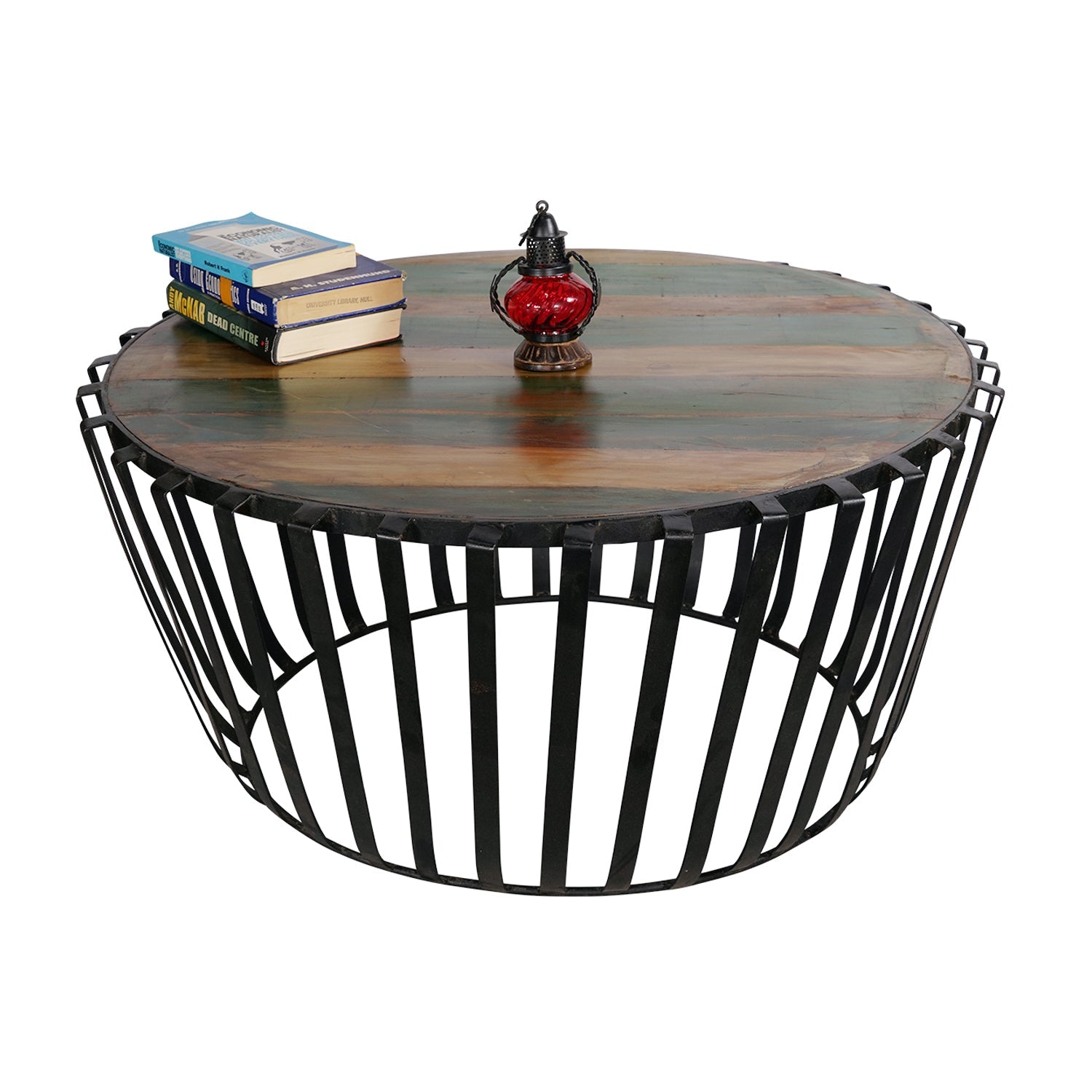 Industrial Style Reclaimed Wood Round Coffee Table - Stylla London