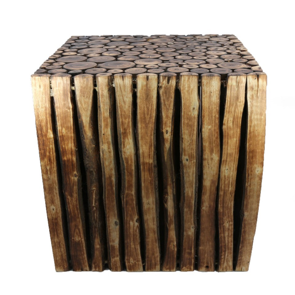 Handmade Rustic Log Wood Square Stools - Stylla London