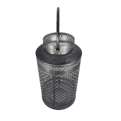 Rustic Silver Finished Moroccan Candle Lantern - Cylindrical Design - Stylla London