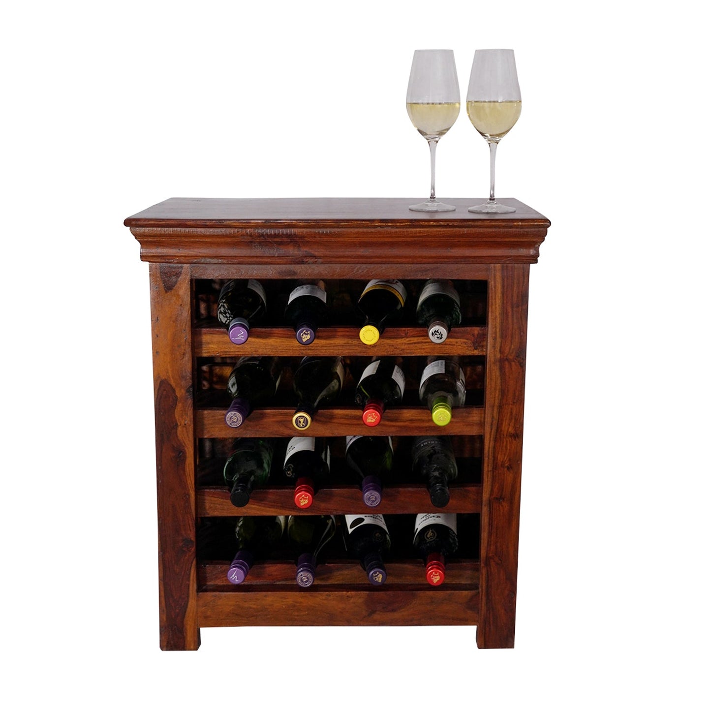 Indian Handcrafted Wooden Wine Rack with Jali Design for upto 16 bottles - Stylla London