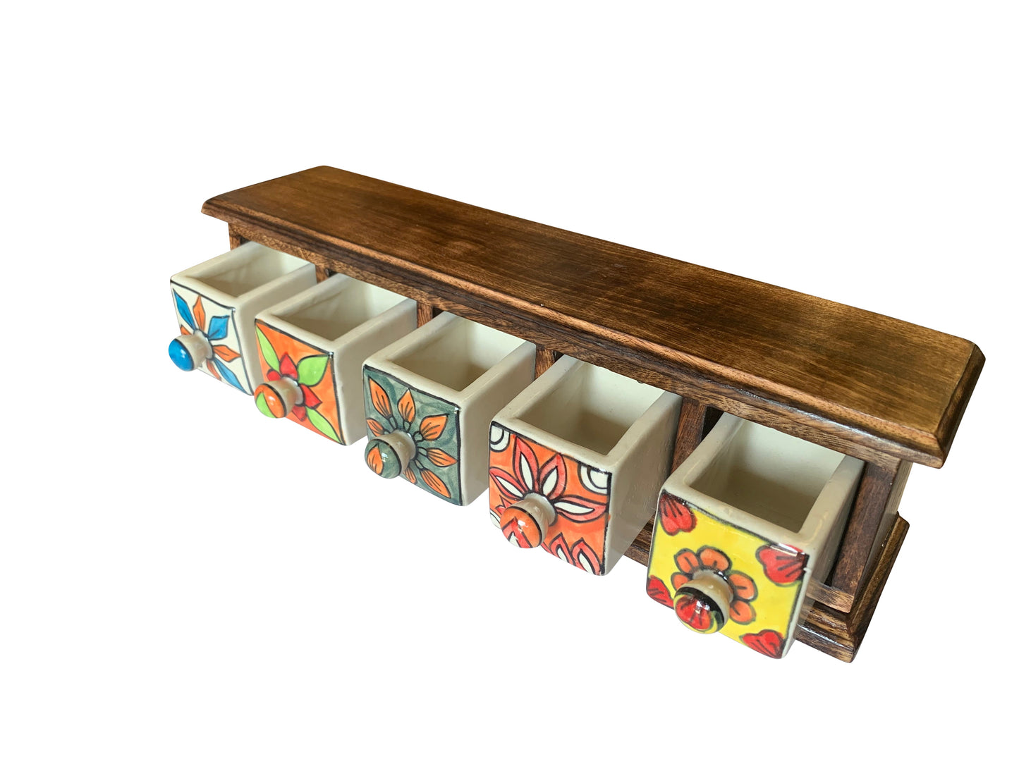 Handpainted Ceramic Small Storage Chest with 5 Drawers - Stylla London