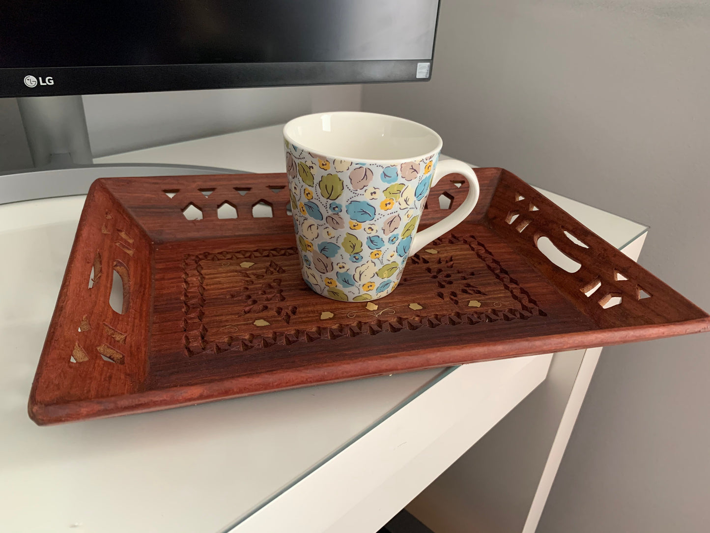 Handmade Rustic Wooden Breakfast Serving Tray - Jali Design - Stylla London