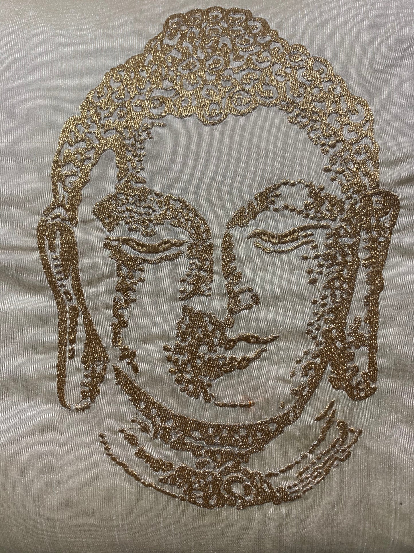 Embroidered Silk Satin Art Cushion Covers - White - Buddha Design - 41 X 41cm - Stylla London