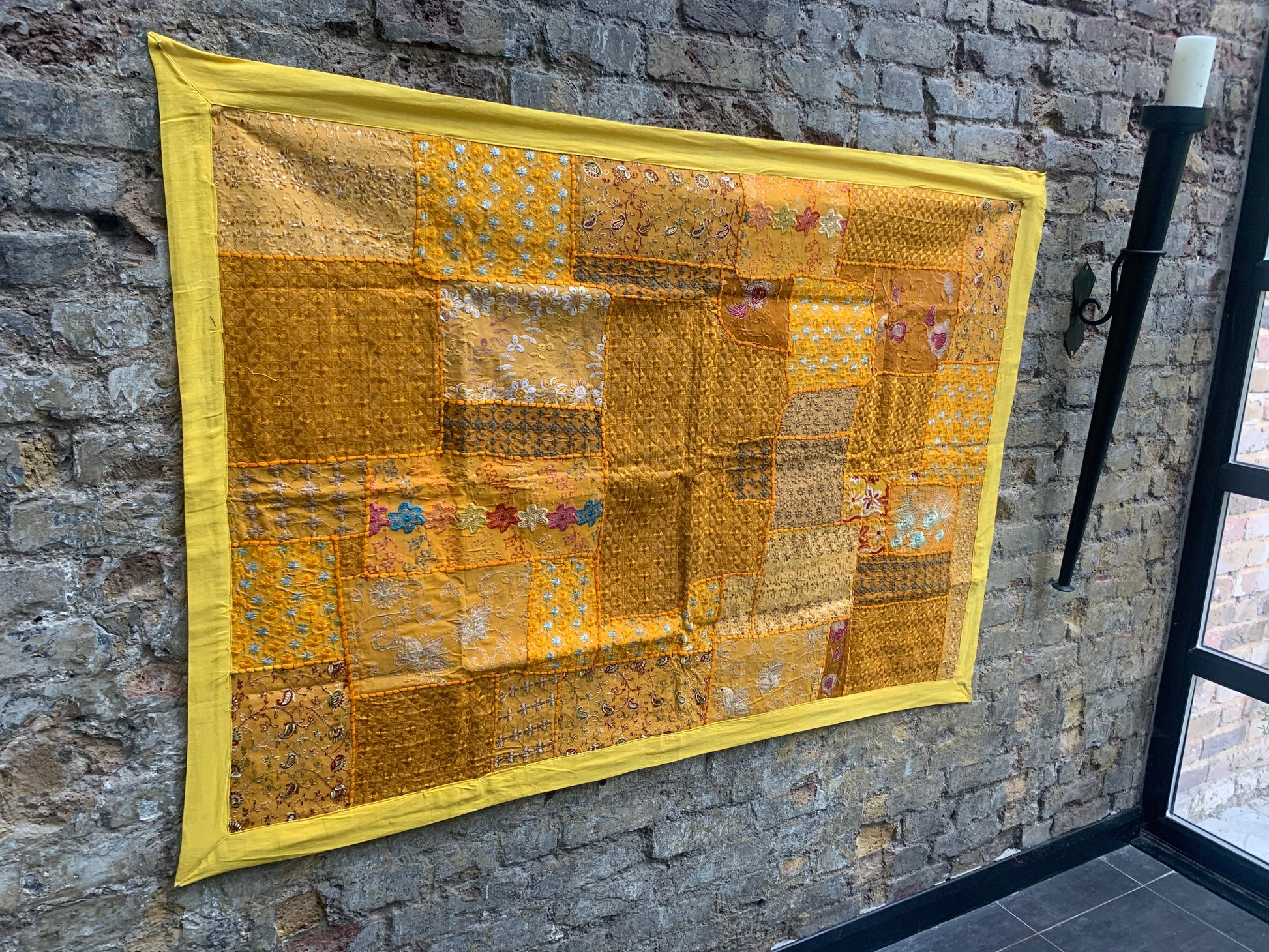 Handmade Wall Tapestry with Patchwork Design & Embroidery Work - Yellow - Stylla London