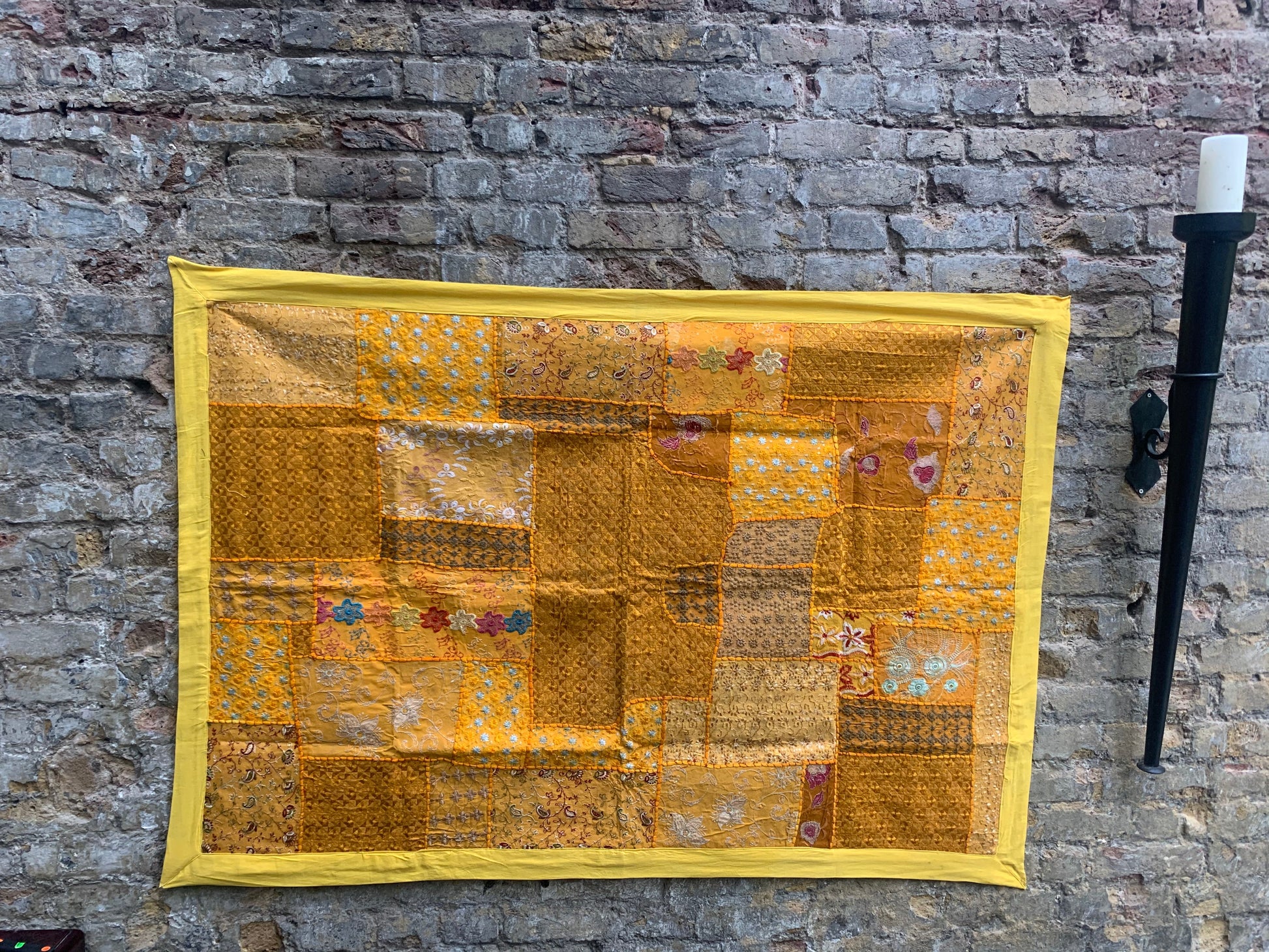 Handmade Wall Tapestry with Patchwork Design & Embroidery Work - Yellow - Stylla London