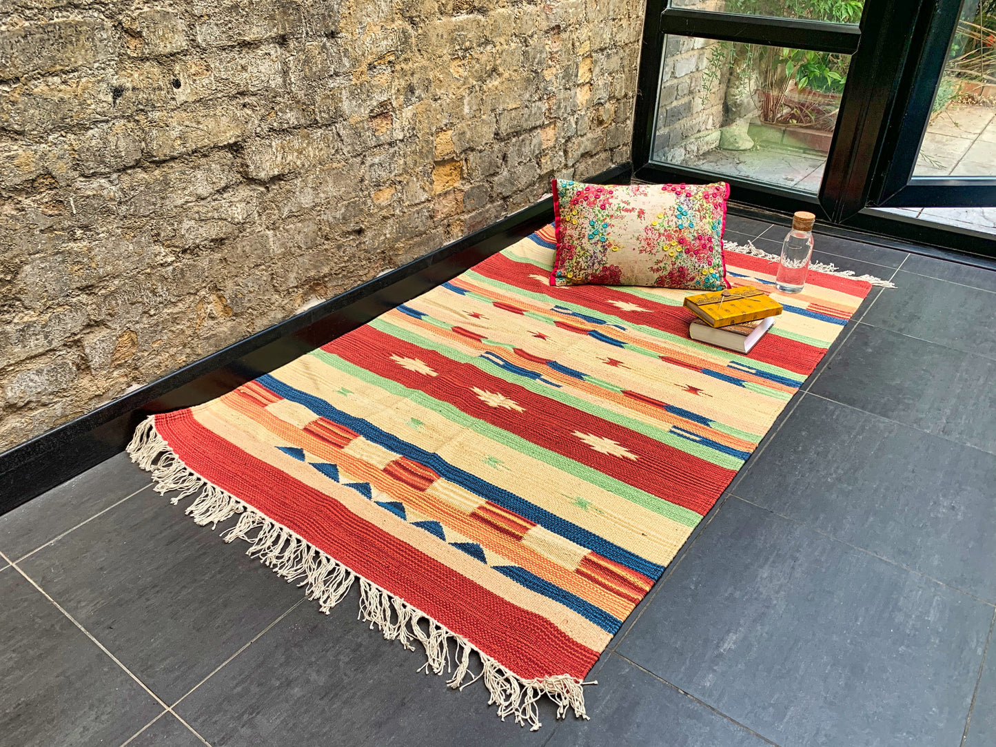 Indian Handloom Cotton Rug - Red and Yellow - Stylla London