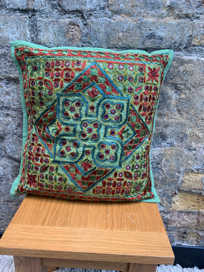 Hand Embroidered Cushion Covers - Green - 41x41cms - Stylla London