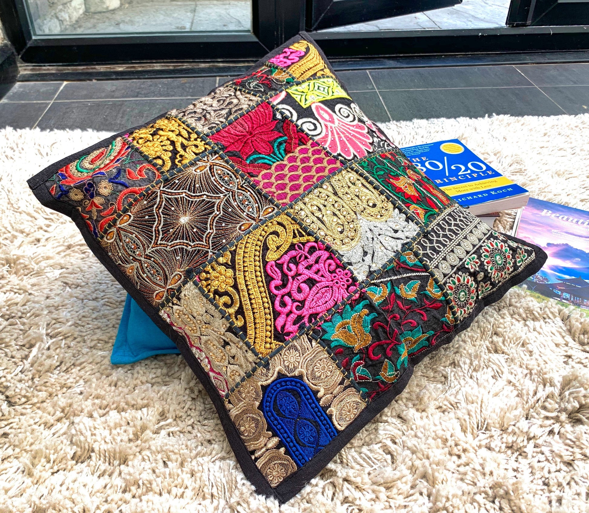 Vintage Sari Patchwork Cushion Covers - Perfect Black - 41x41cm - Stylla London