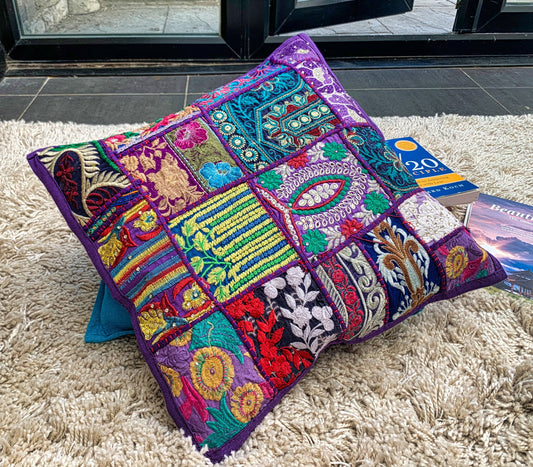 Vintage Sari Patchwork Cushion Covers - Perfect Purple - 41x41cm - Stylla London