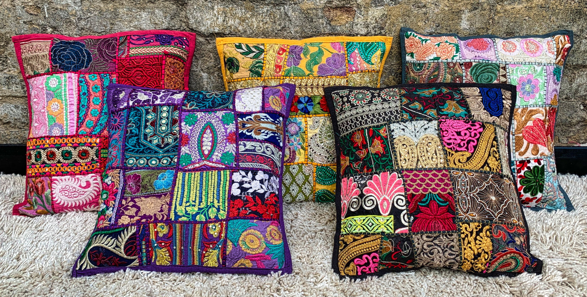 Vintage Sari Patchwork Cushion Covers - Perfect Pink - 41x41cm - Stylla London