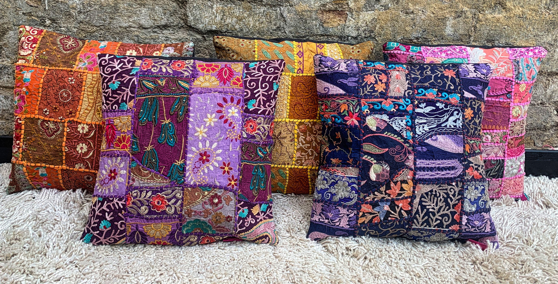 Vintage Sari Patchwork Cushion Covers - Simple Purple - 41x41cm - Stylla London