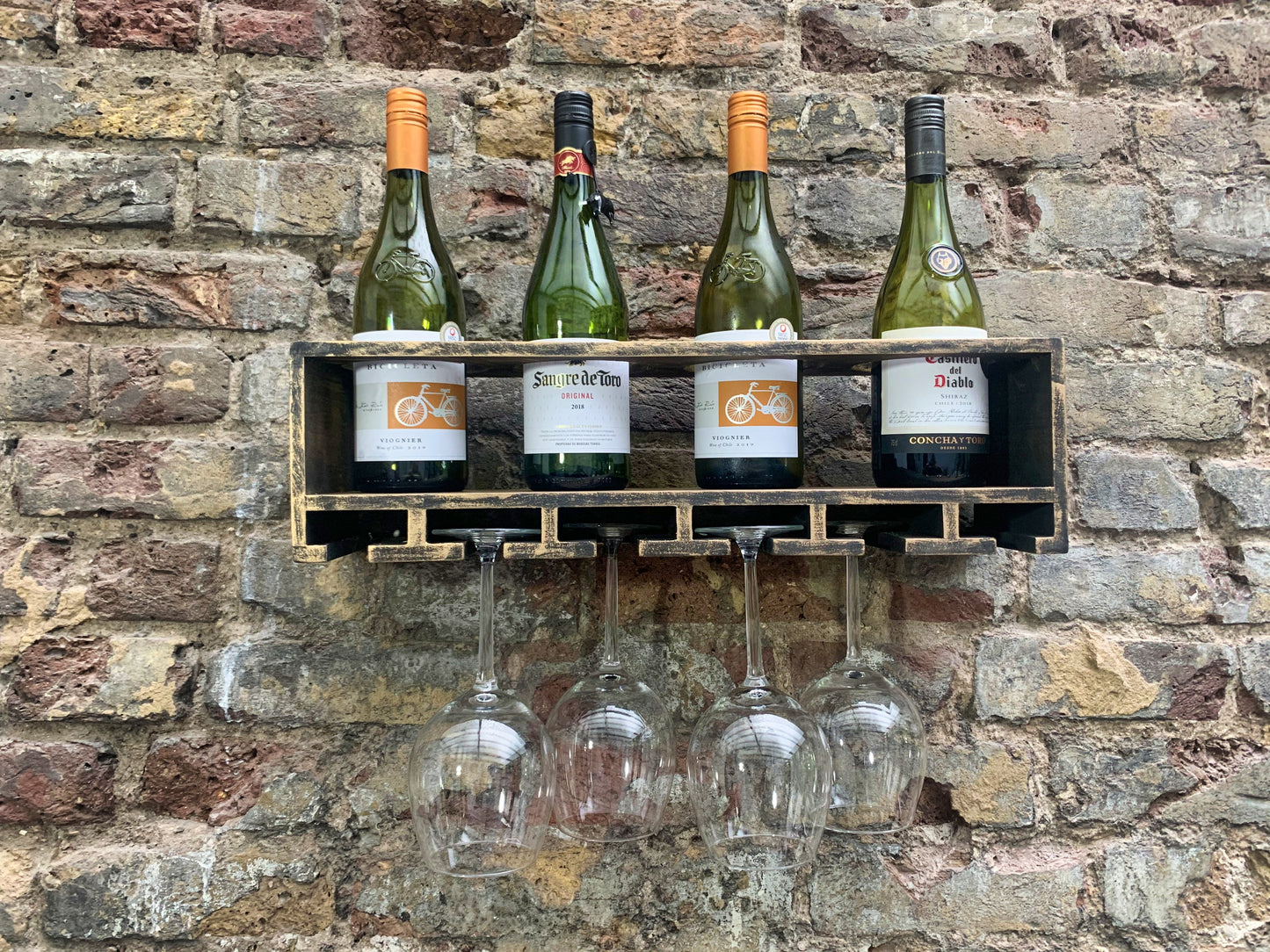Handmade Wooden Wall-mounted Wine Bottles and Glasses Holder
