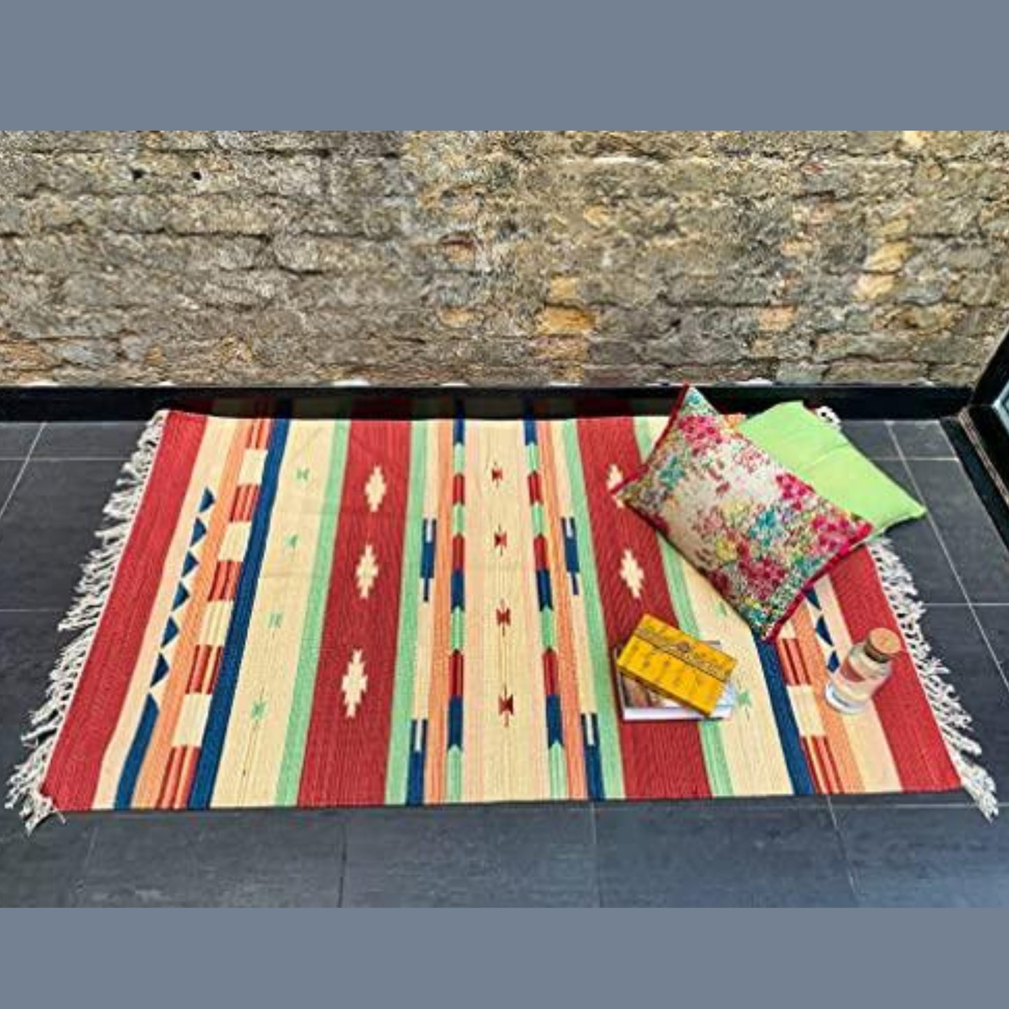 Indian Handloom Cotton Rug - Red and Yellow - Stylla London