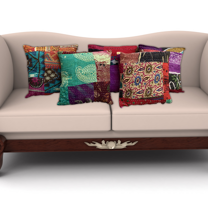 Kantha Patchwork Cotton Cushion Covers - Set of 5 - Stylla London