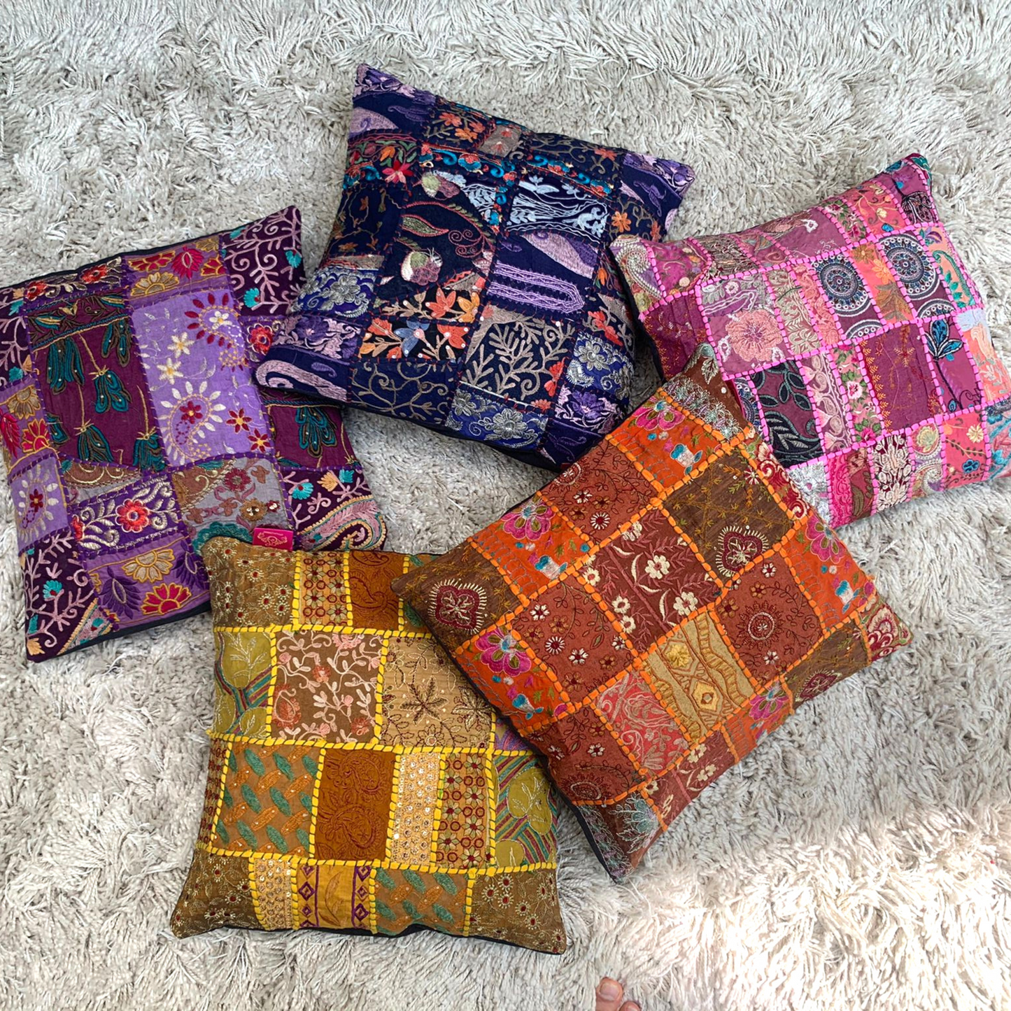 Vintage Sari Patchwork Cushion Covers - Simple Yellow - 41x41cm - Stylla London