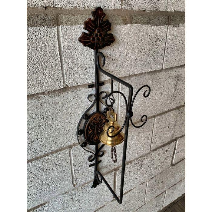 Retro Style Metal Hanging Bell with Wall-mounted Bracket - Leaf Design - Stylla London