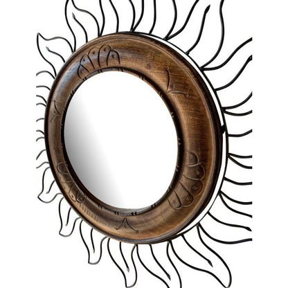Handcrafted Mango Wood Sun Shape Mirror - Stylla London
