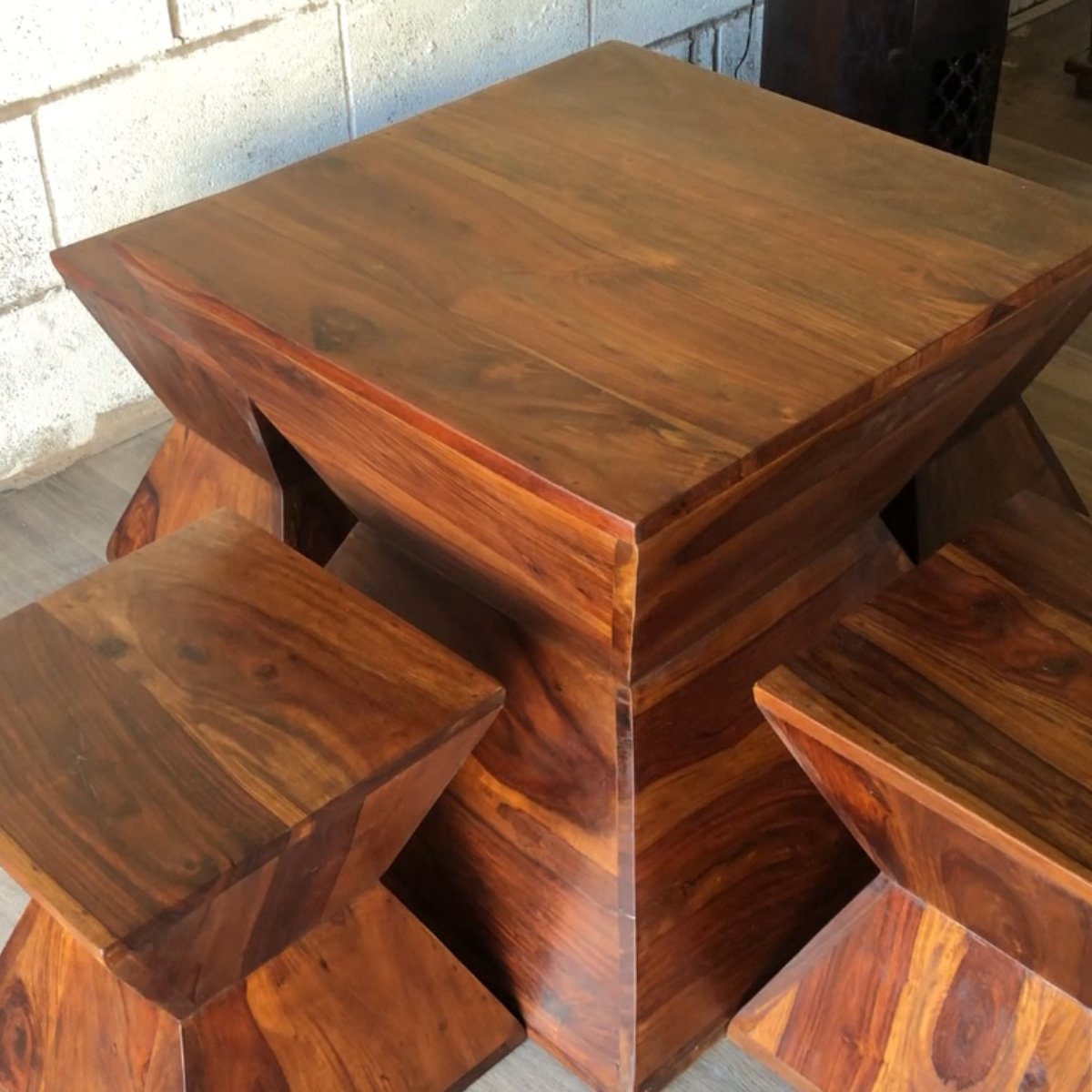 Wooden Pyramid Stools and Coffee Table Set - Stylla London