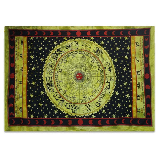 Mandala Zodiac Print Wall Tapestry - Green - Stylla London